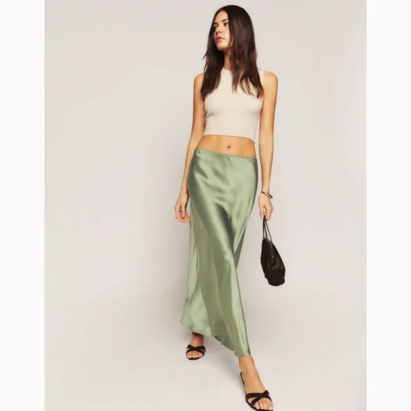 Reformation Dresses & Skirts - NWOT Reformation Layla Silk Skirt in Artichoke Olive Green